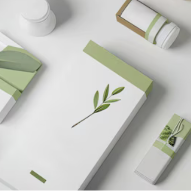White packaging with green accents and botanical illustrations on a light background.